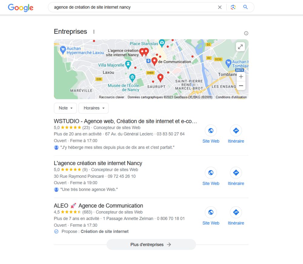 Exemple local pack Google