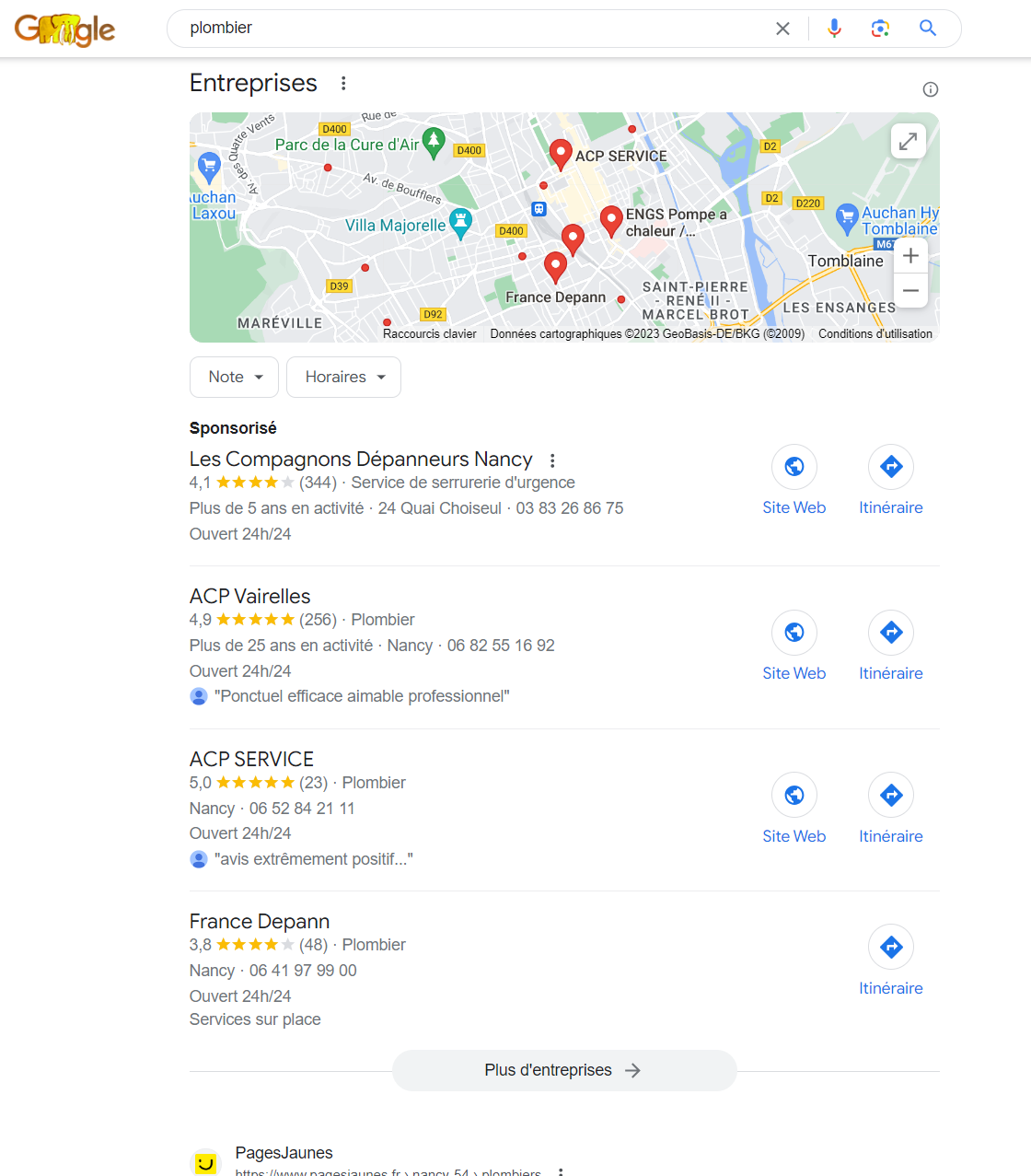 Recherche de "plombier" sans préciser la ville faite à Nancy